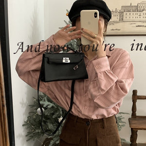 [Korean Style] 2 Color Loose Fit Dropped Shoulder Stripe Shirt