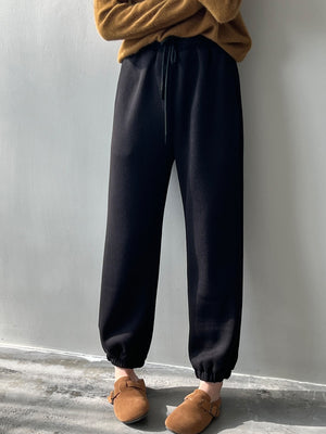 [Korean Style] 2 Color High Waist Drawstring Fleeced Sweatpants