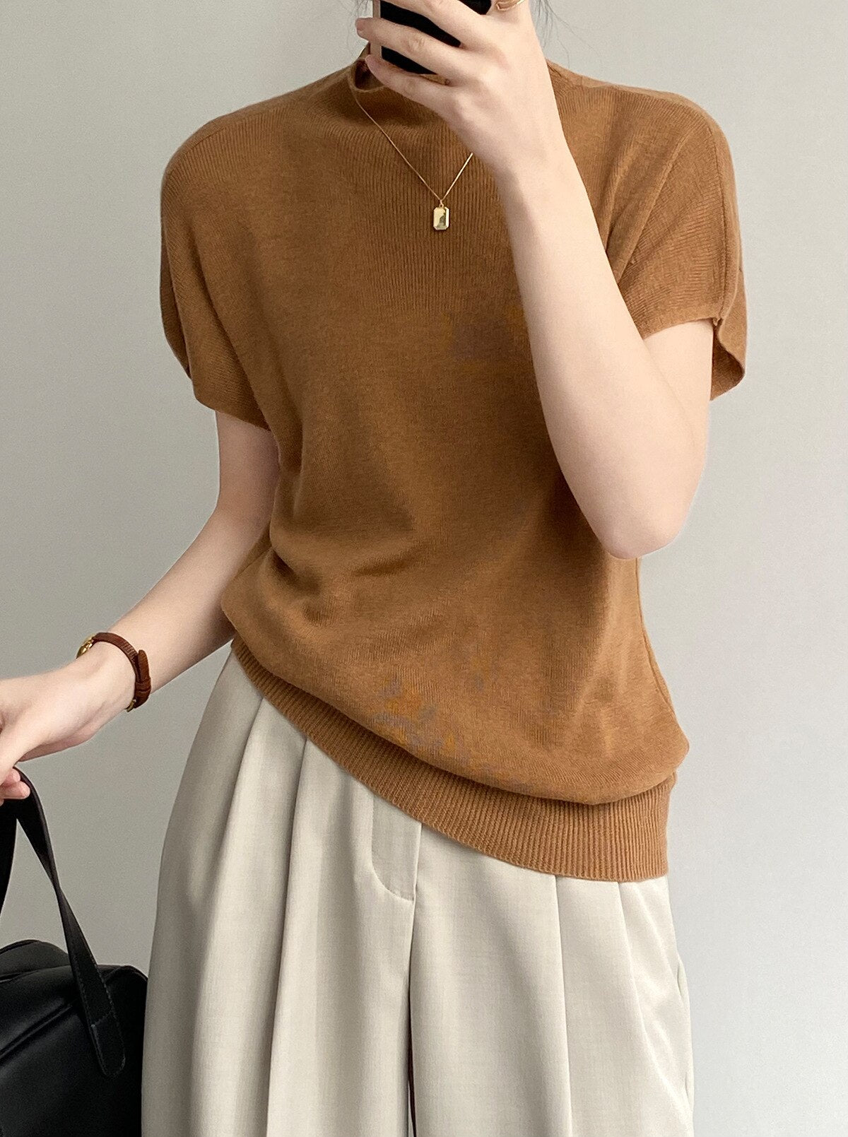 [Korean Style] 5 Color Mock Neck Cap Sleeve Knit Top