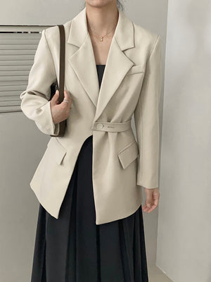 [Korean Style] 2 Color High Quality Loose Fit Button Belted Blazer