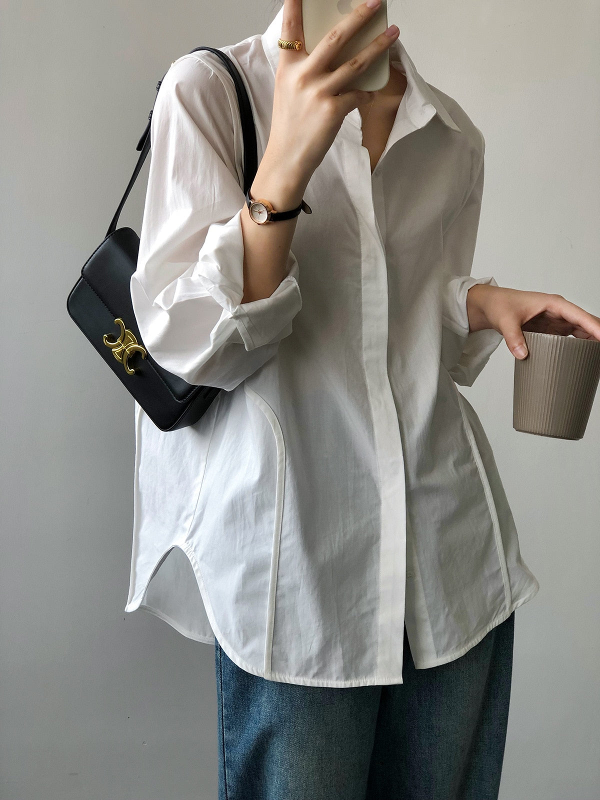 [Korean Style] Minimalistic Loose Fit Basic White Shirts