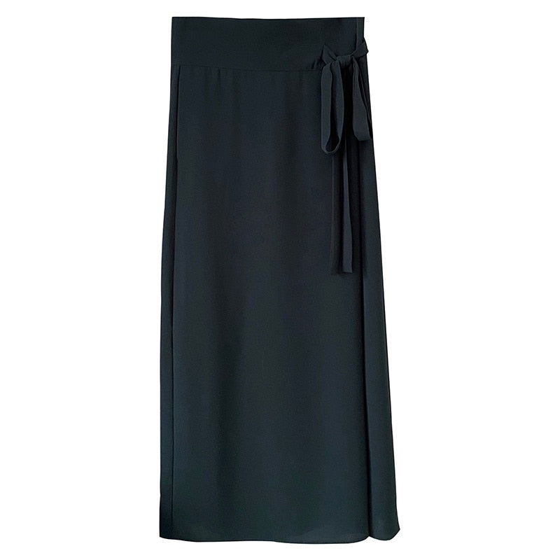 [Korean Style] 3 Color Lace up A-Line Back Slit Long Skirt