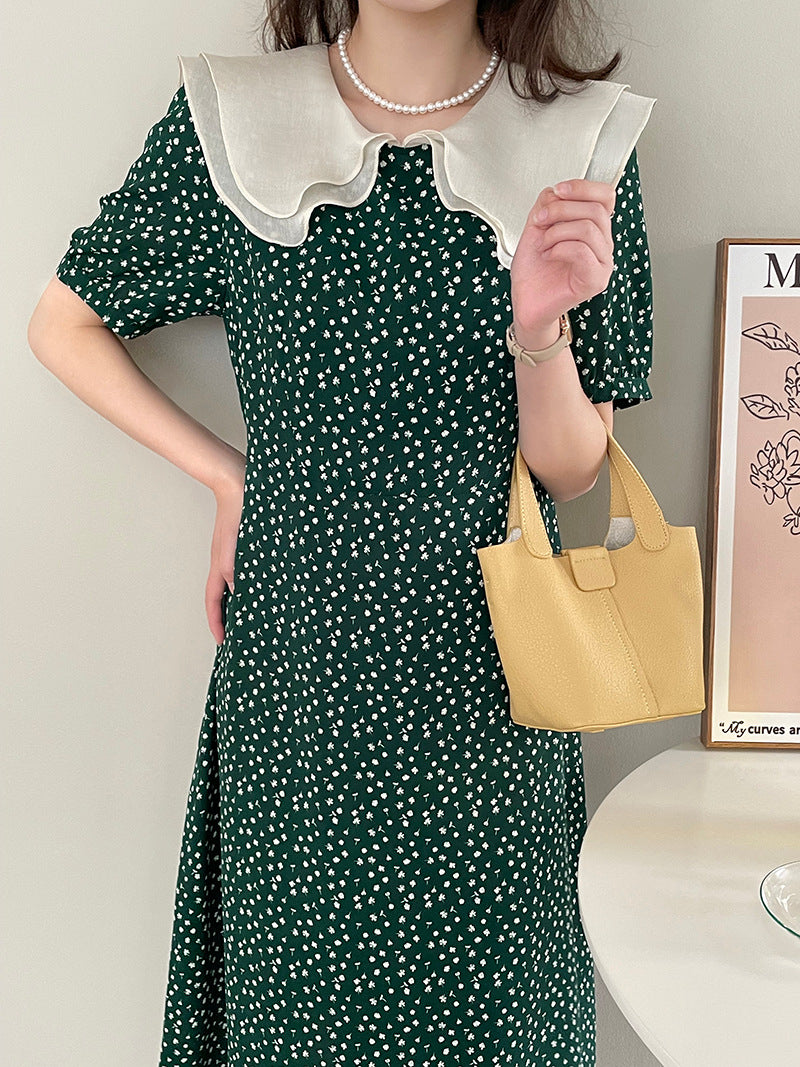 [Korean Style] Vintage Style Puritan Collared Floral Midi Dress