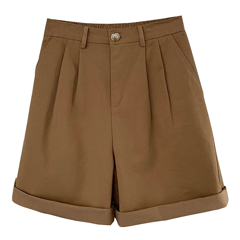 [Korean style] High Waist Pleated A-line Bermuda Shorts