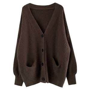 [Korean Style] Solid Color Loose Fit Dropped Shoulder Thick Cardigan