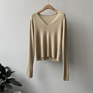 [Korean Style] Soft & Comfy Irregular Neckline Slim Fit Knit Top