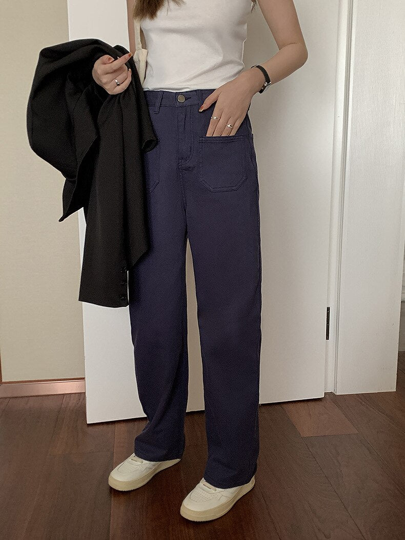 [Korean Style] 4 Color High Rise Wide Leg Straight Jeans
