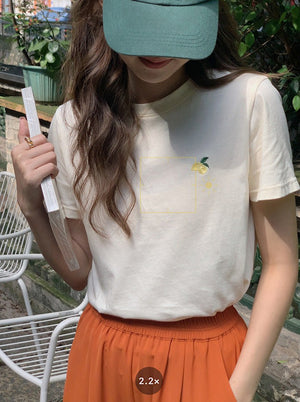 [Korean Style] 7 Colors Crew Neck Short Sleeve Embroidery T-Shirt