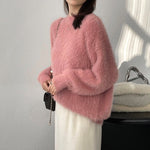 [Korean Style] 4 Color Round Neck Mohair Fluffy Pullover Thick Sweater