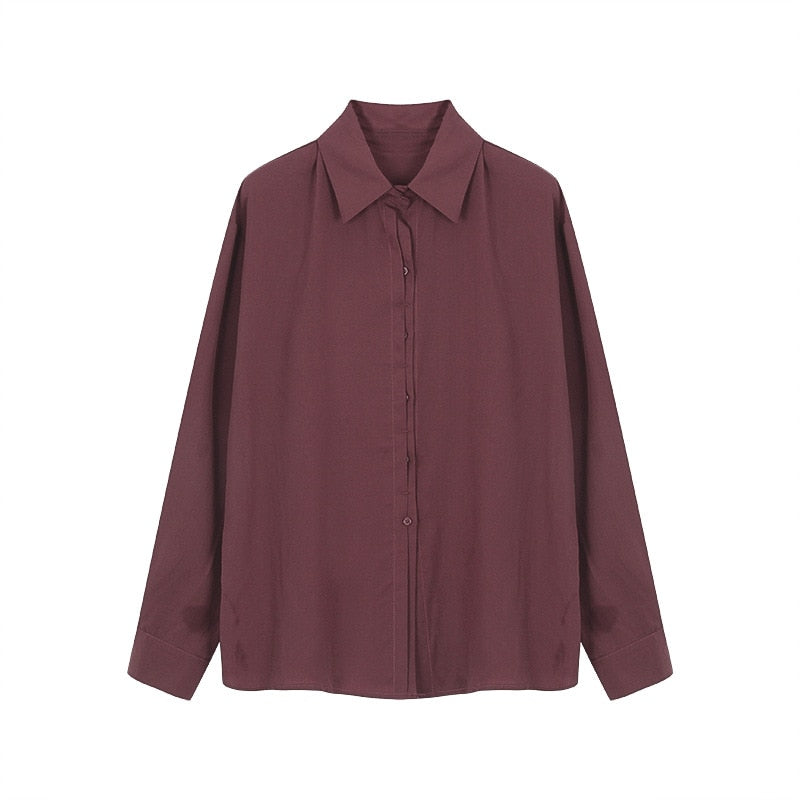 [Korean Style] Minimalistic Solid Color Long Sleeve Casual Shirts