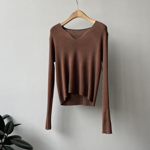 [Korean Style] Soft & Comfy Irregular Neckline Slim Fit Knit Top