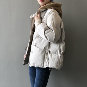 [Korean Style] Detachable Knit Hooded Cotton Padded Crop Puffer Jacket