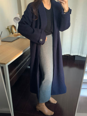 [Korean Style] Liana Double Breasted Long Wool Coat with Belt
