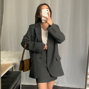 [Korean Style] Maëlle Solid Color Blazer Mini Skirt Set