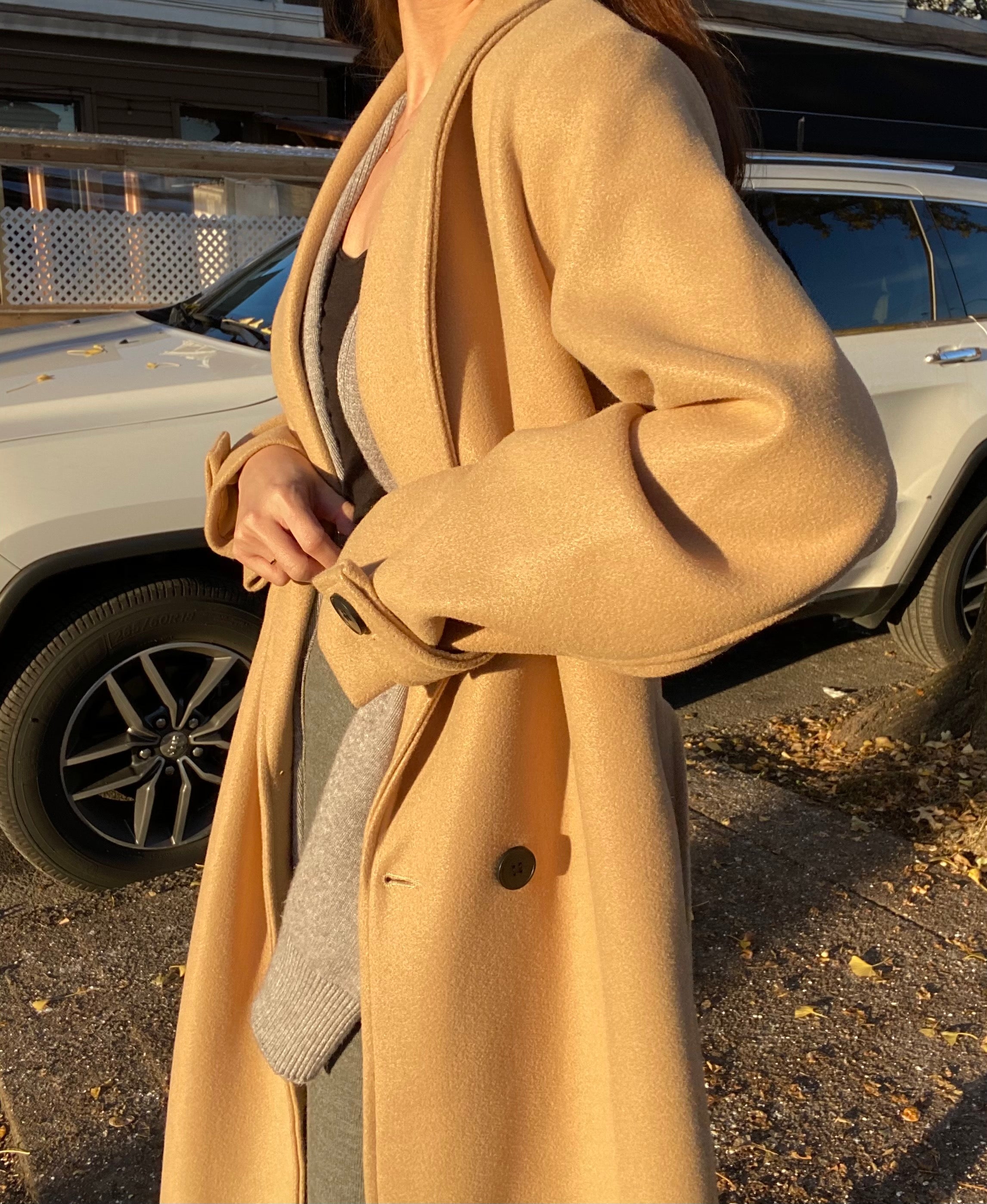 [Korean Style] Liana Double Breasted Long Wool Coat with Belt