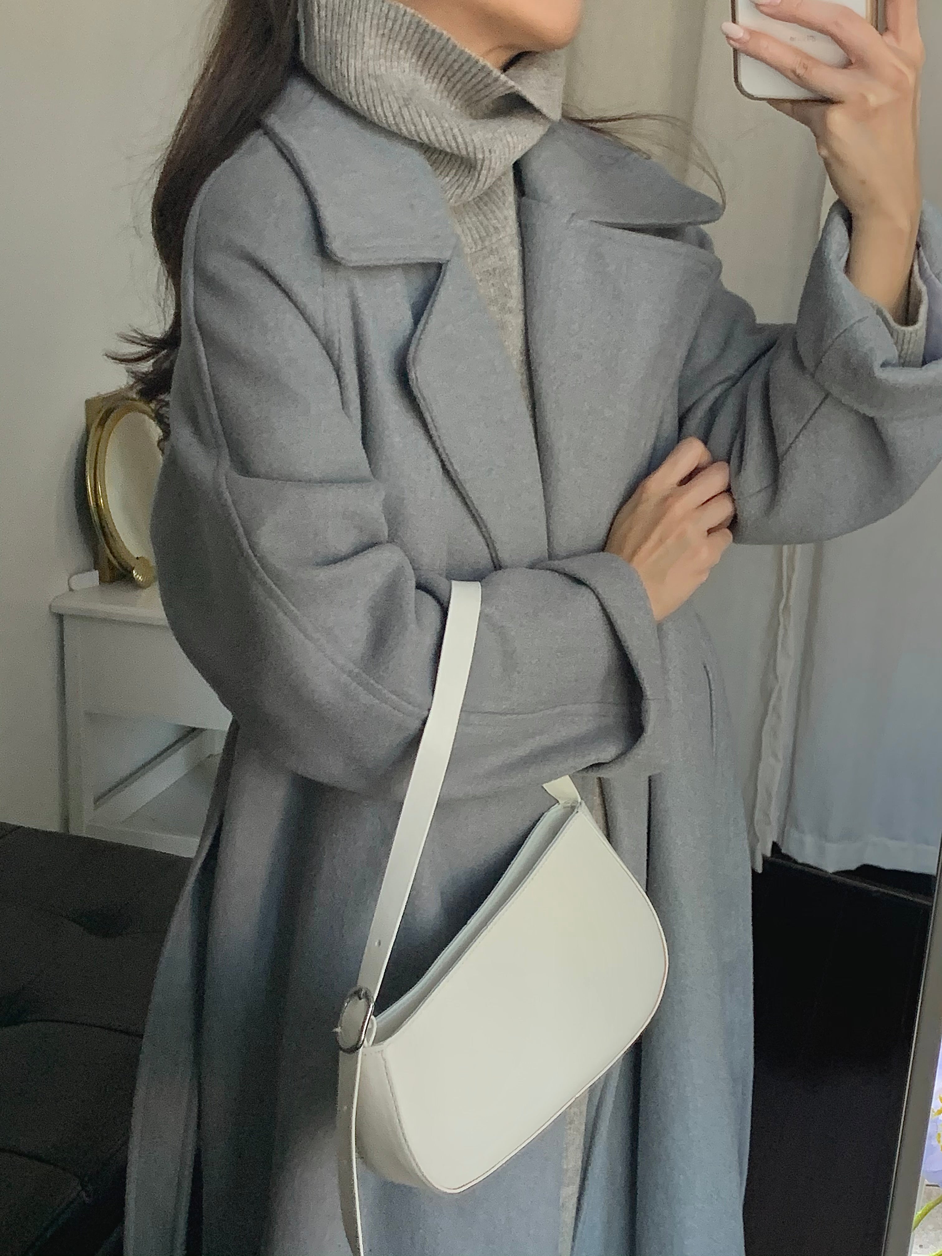 [Korean Style] Siantry Wool Blended Long Overcoat with Belt