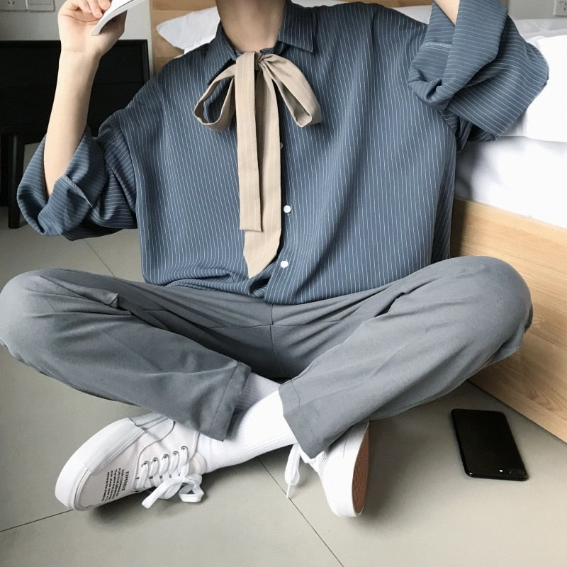 [Korean Style] Deen Striped Oversize Shirts