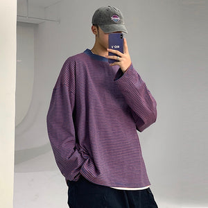 [Korean Style] Poly Striped Long-sleeved T-Shirts