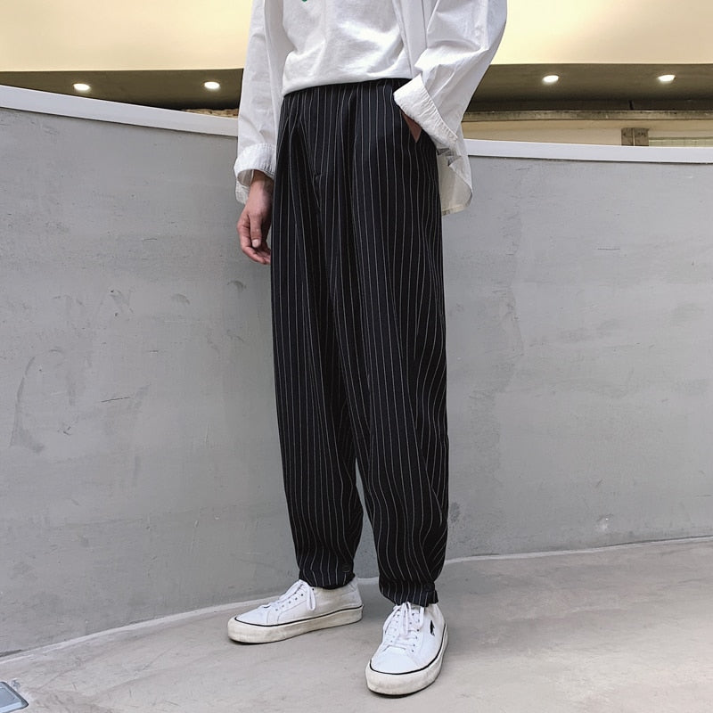 [Korean Style] Panel Striped Straight Trousers