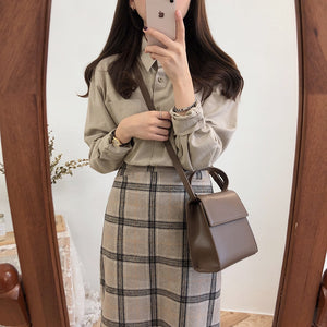 [Korean Style] Almond Plaid Pencil Skirt