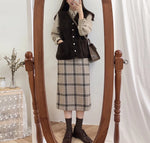 [Korean Style] Almond Plaid Pencil Skirt