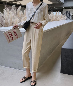 [Korean Style] Reel High Waist Pencil Linen Pants