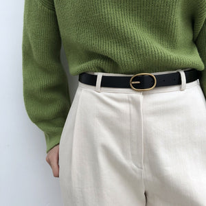 [Korean Style] Venessa Black Brown Basic Slim Leather Belt