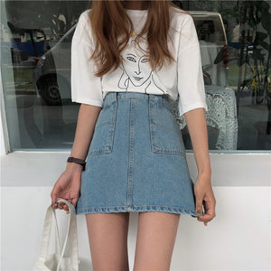 [Korean Style] Helly A Line High Waist Denum Skirt