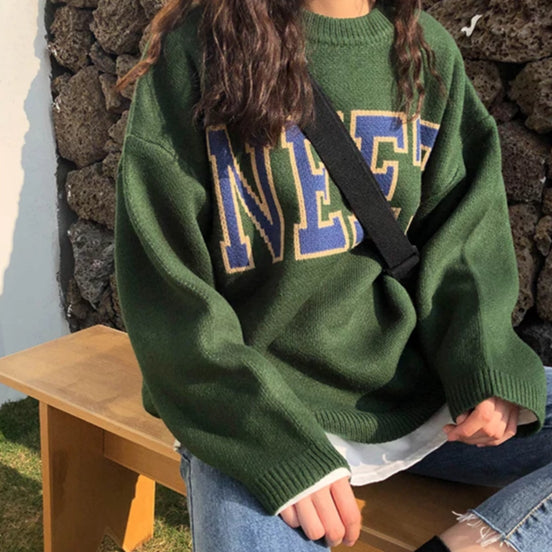 [Korean Style] Terry Round Neck Thick Sweater