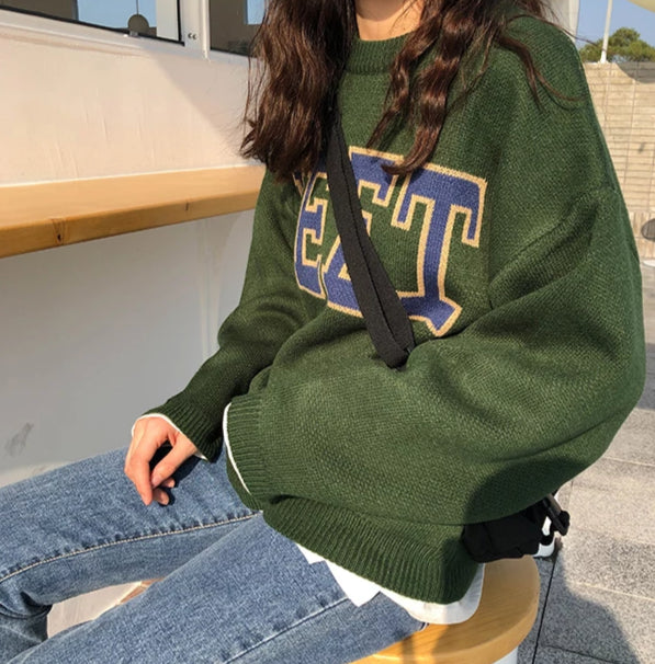 [Korean Style] Terry Round Neck Thick Sweater