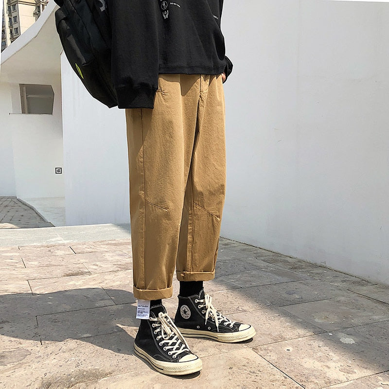 [Korean Style] Canvas Pleated Straight Pants Khaki/Beige