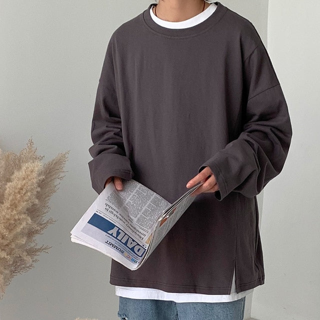 [Korean Style] Hem Split Long-sleeved Sweatshirts
