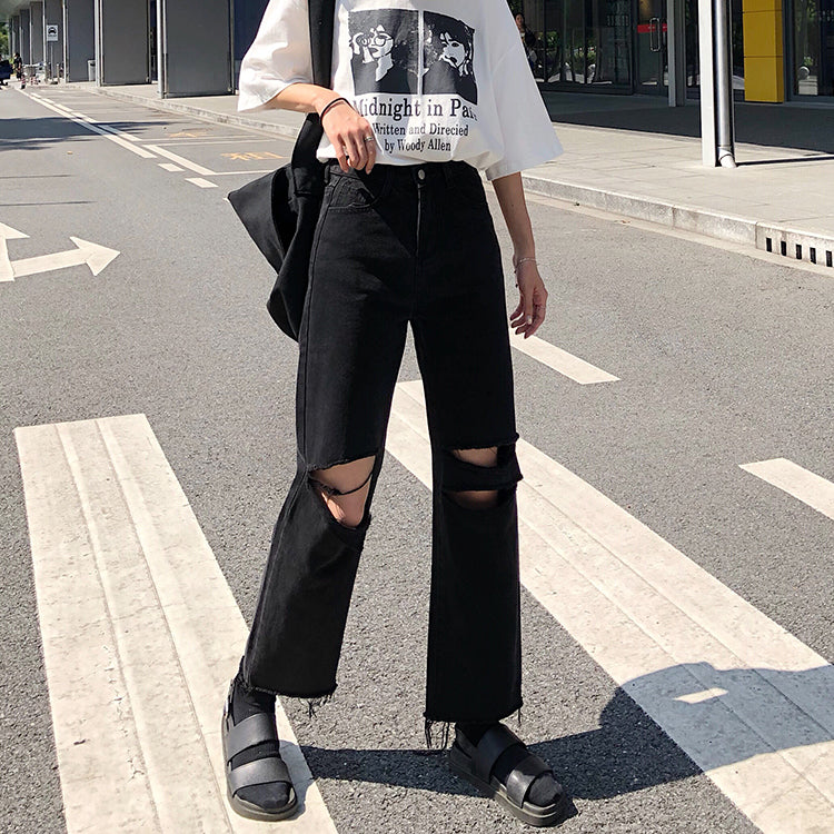 [Korean Style] Audrey Straight Ripped Jeans