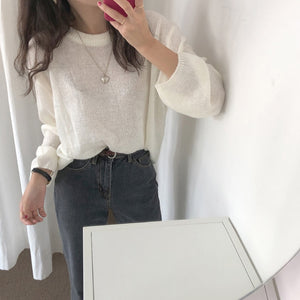 [Korean Style] Randy Casual Thin Knit with Puff Sleeve