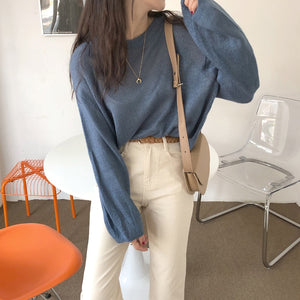[Korean Style] Randy Casual Thin Knit with Puff Sleeve