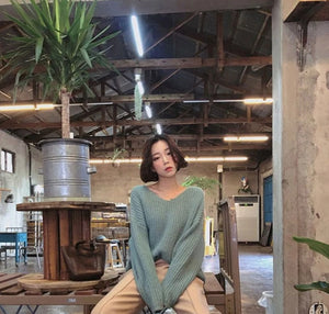 [Korean Style] Deela Solid Color V Neck Sweater