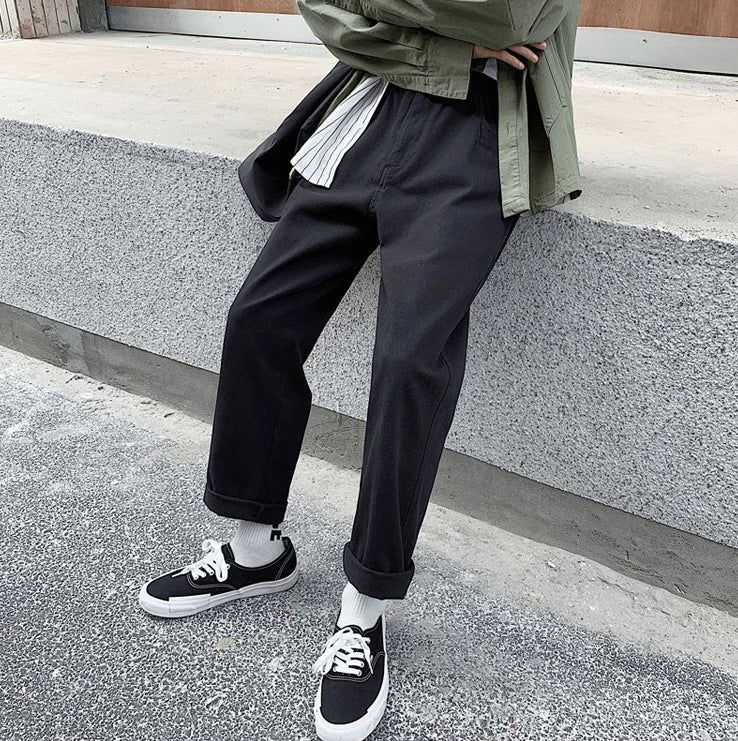[Korean Style] Neva Straight Casual Black/khaki Color Cargo Pants