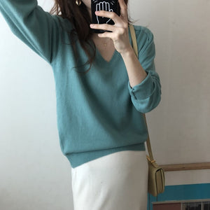 [Korean Style] Louie Solid Color V-neck Knit
