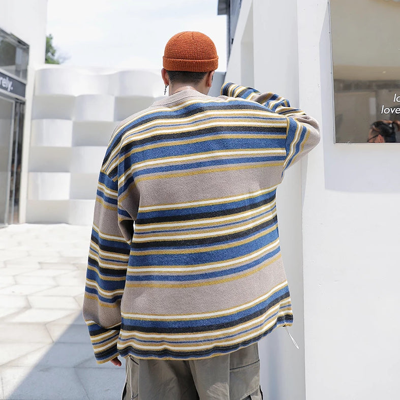 [Korean Style] Nato Woolen Stripe Sweatshirts