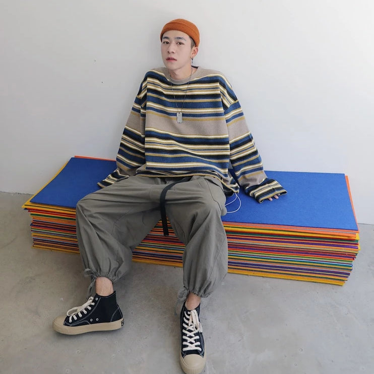 [Korean Style] Nato Woolen Stripe Sweatshirts