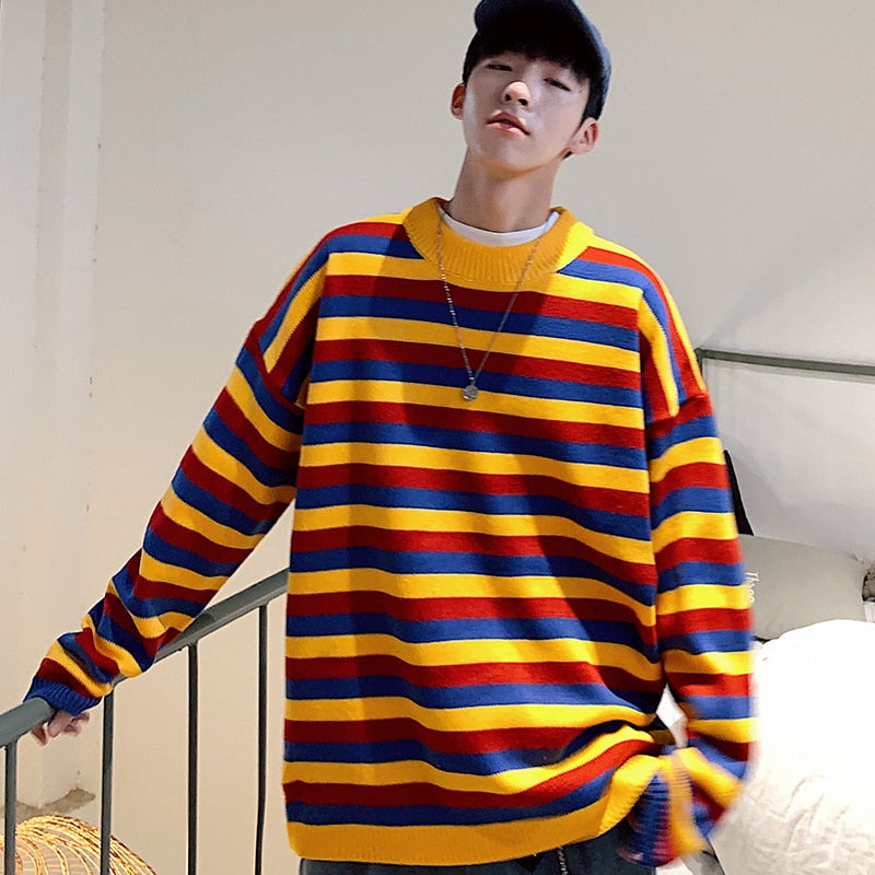 [Korean Style] Multicolors Stripe Woolen Sweaters