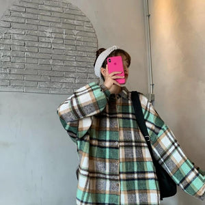 [Korean Style] Shila Plaid Oversized Shirts