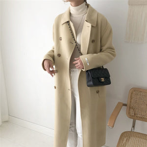 [Korean Style] Gin Wool Blended Double Breasted Long Coat