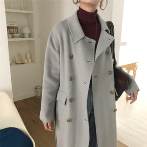 [Korean Style] Gin Wool Blended Double Breasted Long Coat