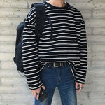 [Korean Style] Nass Striped Cotton Pullover T-shirts