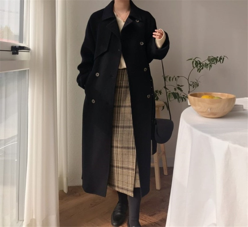 [Korean Sytle] Joa Wool Blended Double Breasted Long Coat