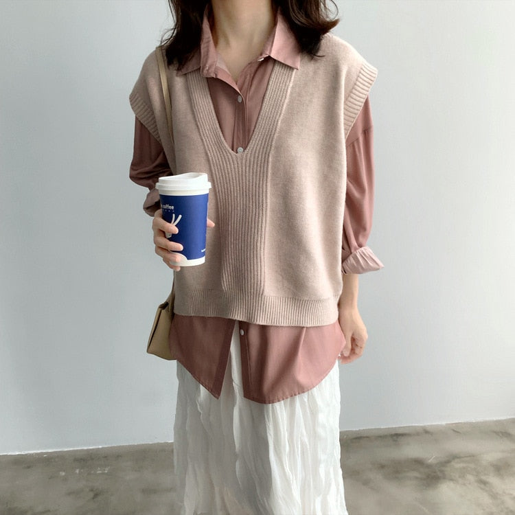 [Korena Style] Jennet V-neck Loose Fit Knit Vest