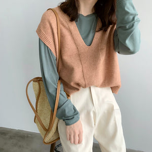 [Korena Style] Jennet V-neck Loose Fit Knit Vest