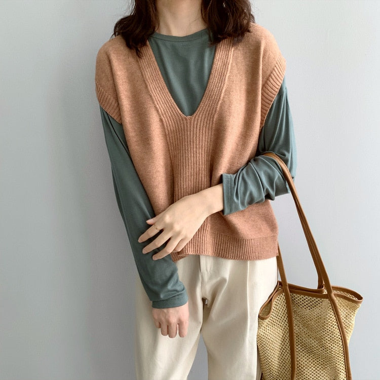[Korena Style] Jennet V-neck Loose Fit Knit Vest