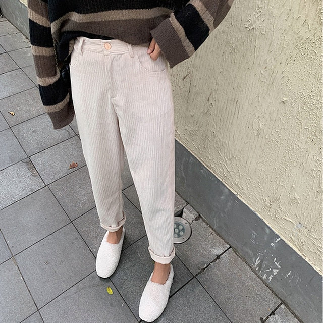 [Korean Style] Bolo High Waist Corduroy Pants